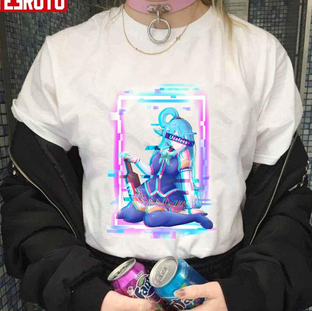 Aqua Konosuba Inspired Glitch Effect Unisex T-shirt