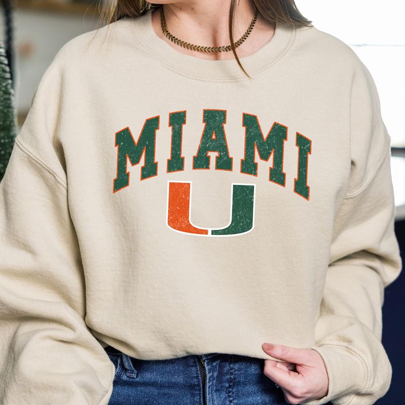 Miami Hurricanes Vintage Football NCAA Trendy Sweatshirt, University of Miami Unisex Football NCAA Shirt, Gift For Men, Gift For Girls, Crewneck, Cott