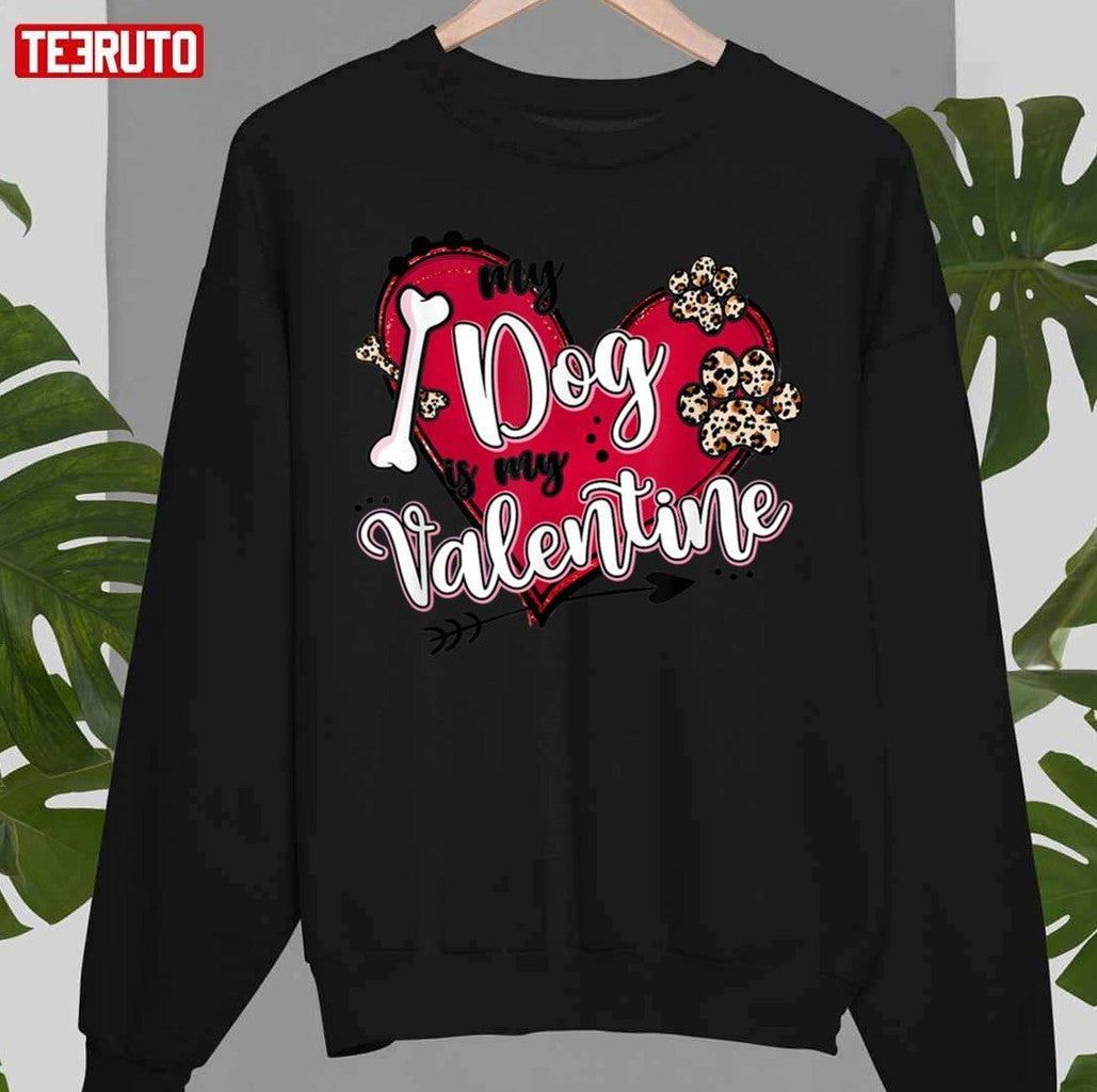 My Cat Is My Valentine Red Leopard Heart Dogs Paw Unisex T-Shirt