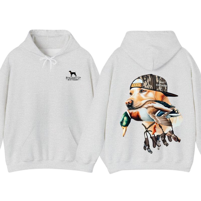 Bold Hunting Dog with Duck Graphic, Perfect for Outdoor Enthusiasts and Waterfowl Hunters, Unisex Hoodie