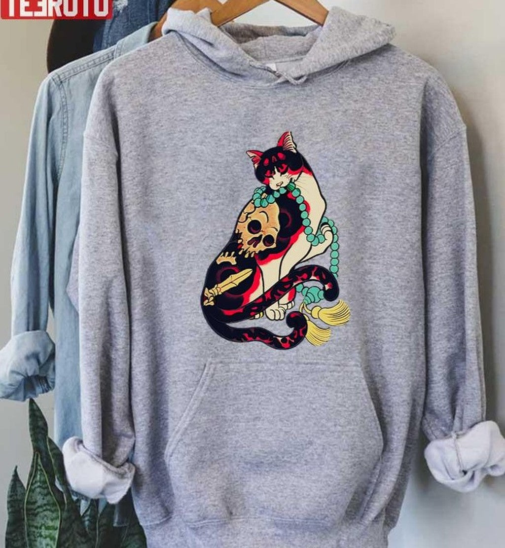 Antique Japanese Woodblock Print Cat With Flower Unisex T-Shirt