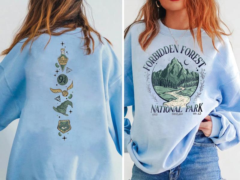National Park Wizard 2 Side Sweatshirt, Forbidden Forest Shirt, Book Lover, Spicy Booktok, HP Inspired Wizarding World T-Shirt, Bookish Merch, Womensw