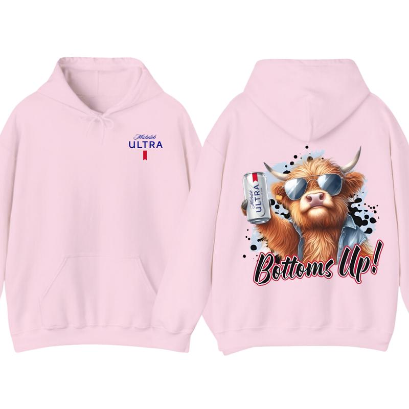 Michelob Ultra Bottoms Up Hoodie - Fun Bull Graphic with Beer Theme, Hoodie for Party Enthusiasts, Perfect for Casual Wear, for Men and Women