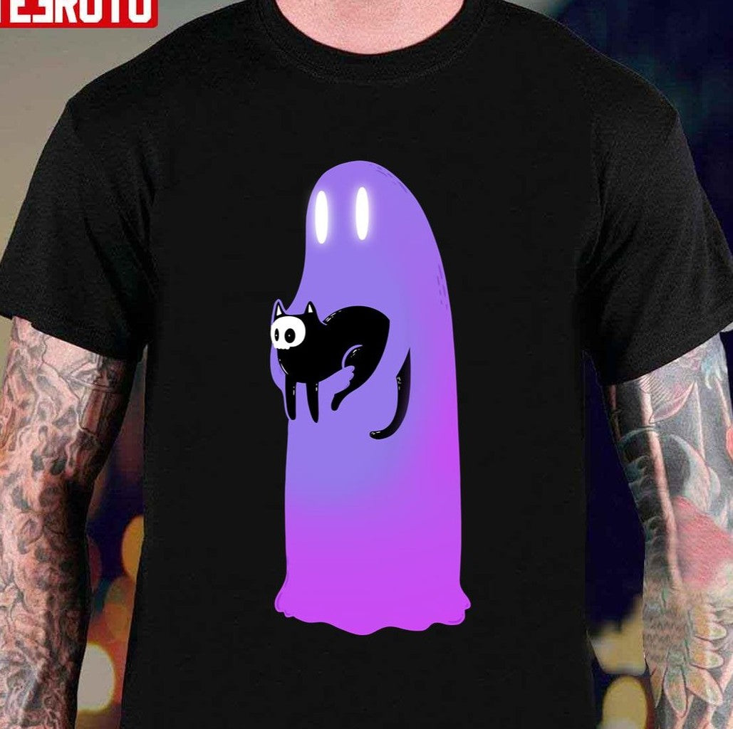 Purple Pink Ghost With Pet Cat Unisex Sweatshirt