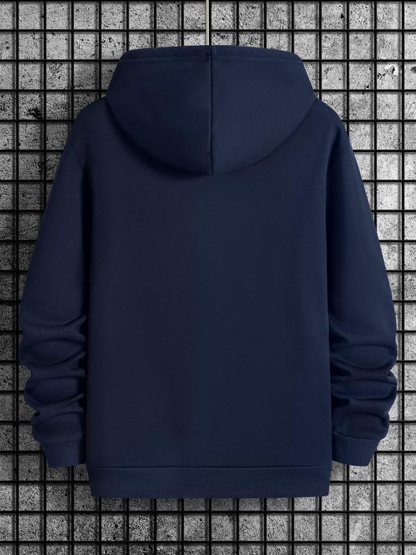 Men's Letter Print Drop Shoulder Hoodie, Casual Regular Fit Sweatshirt, Drawstring Pocket, Daily Holiday Outdoor Men's Wear for Spring & FallÂ