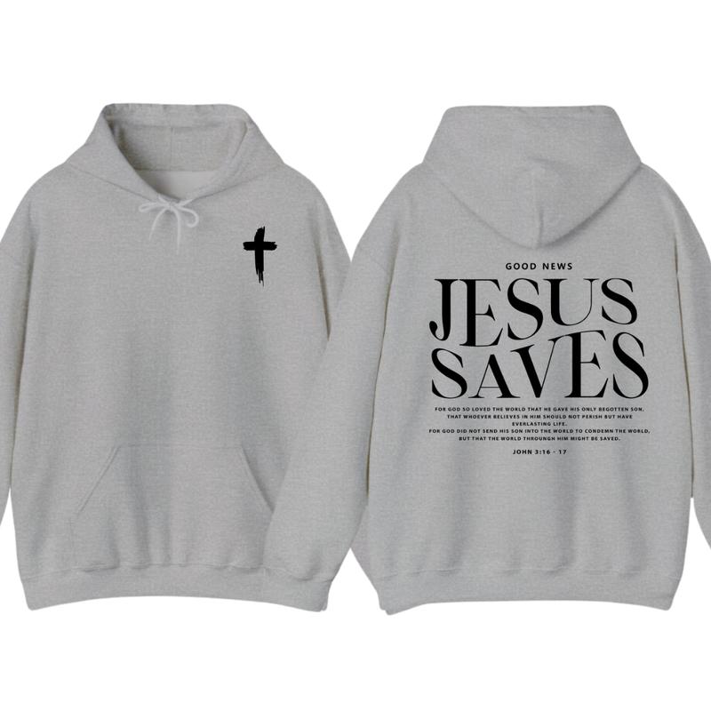 Jesus Saves John 316-17 Front and Back Print Christian Pullover Hoodie Full Color, for Men Women