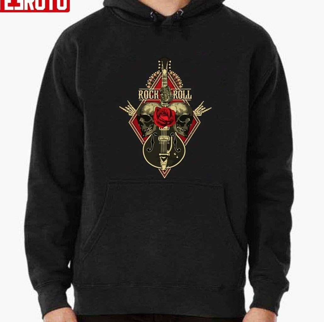 Rock And Roll Guitar Skulls Roses Retro Vintage Style Unisex T-Shirt