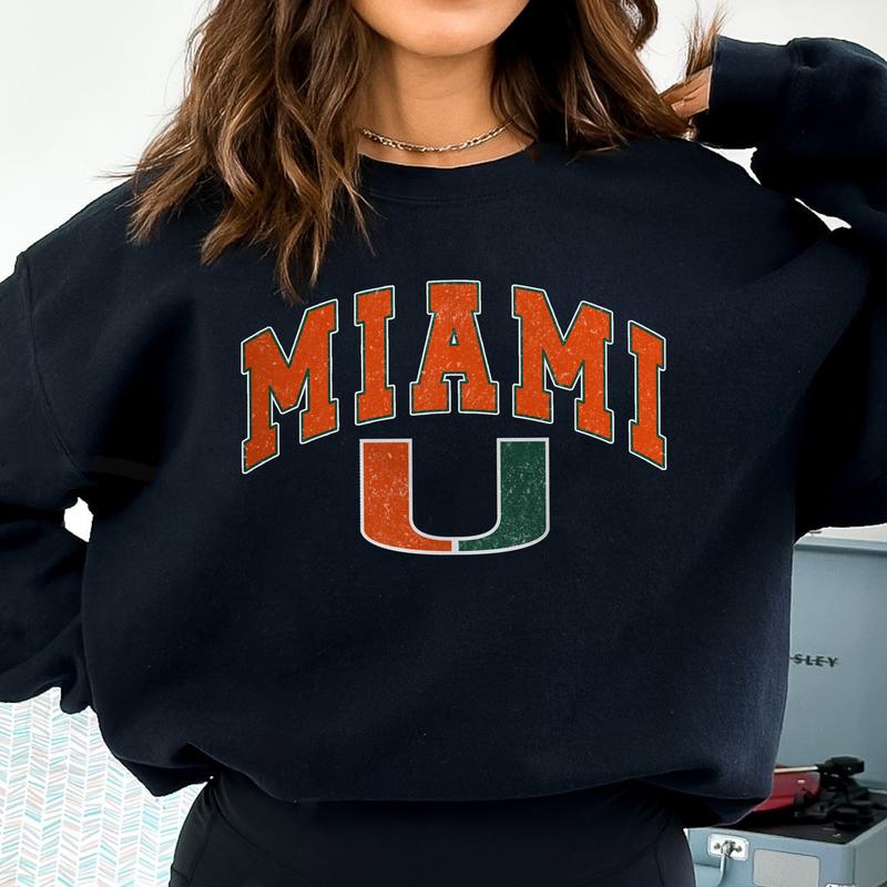 Miami Hurricanes Vintage Football NCAA Trendy Sweatshirt, University of Miami Unisex Football NCAA Shirt, Gift For Men, Gift For Girls, Crewneck, Cott