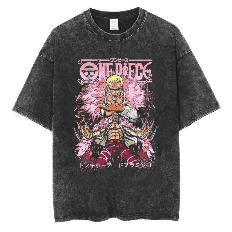 Doflamingo Tshirt,One Piece T-Shirt, One Piece Merch, One Piece Clothing, Unisex Premium Vintage Washed T-Shirt, Manga Anime T-Shirt Menswear Top Underwear Streetwear