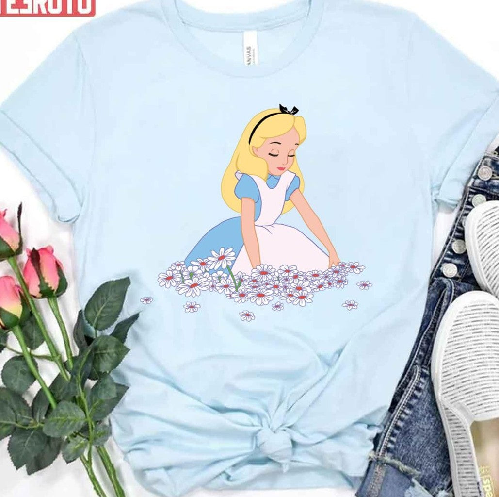 Sitting On Flowers Alice In Wonderland Unisex T-Shirt