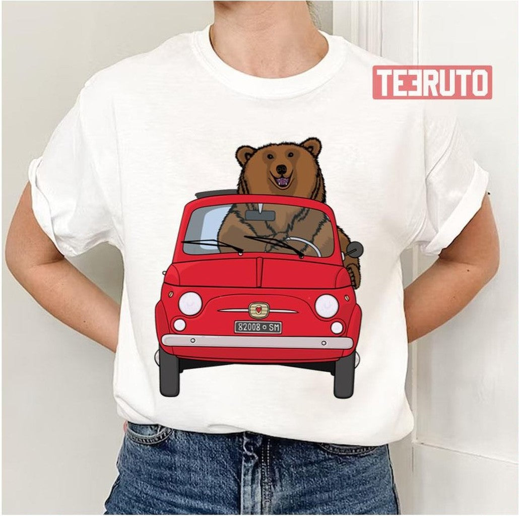 Bear In A Red Fiat 500 Unisex T-Shirt