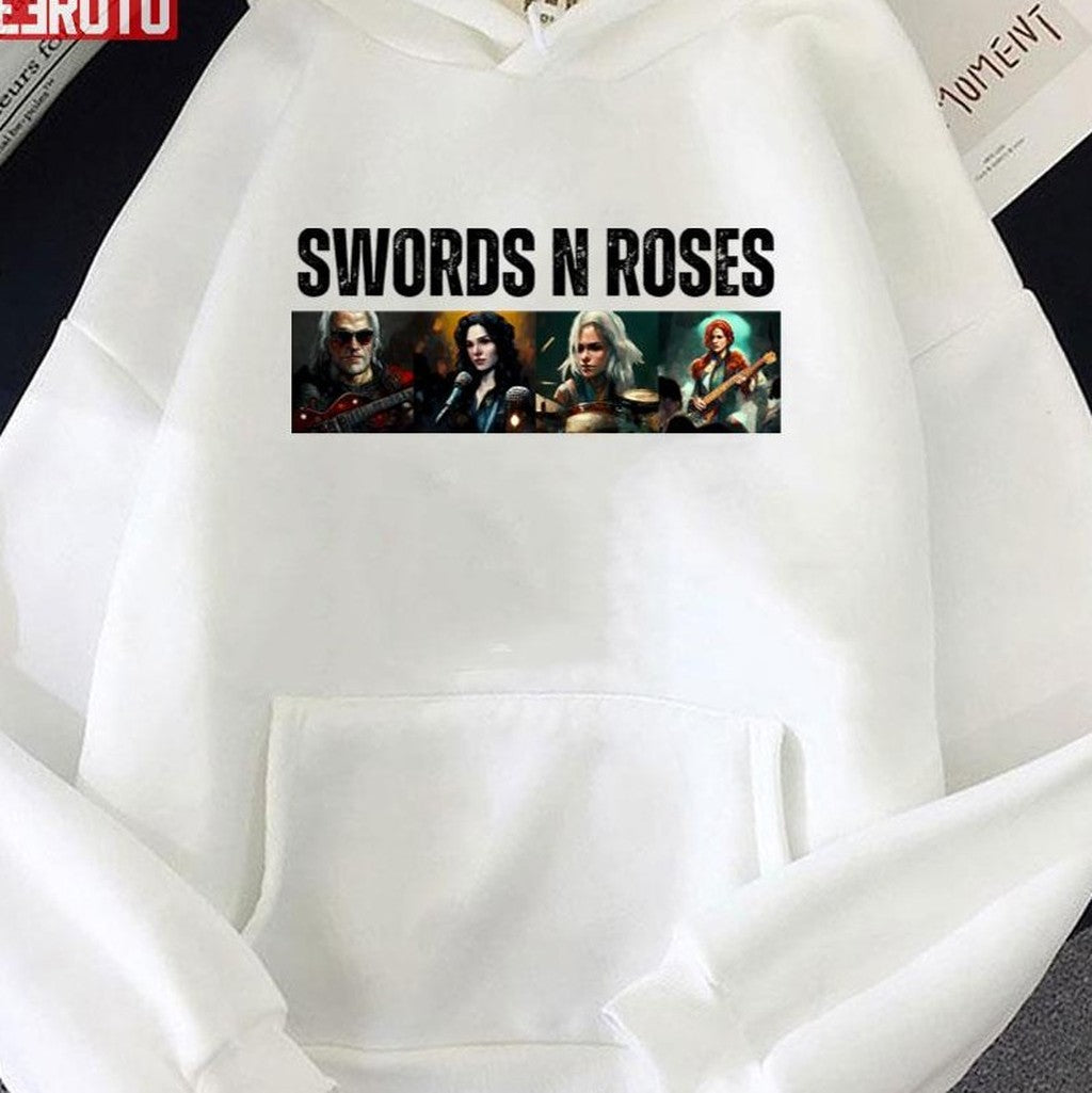 Swords N Roses Fantasy The Witcher Guns N Roses Inspired Unisex Hoodie
