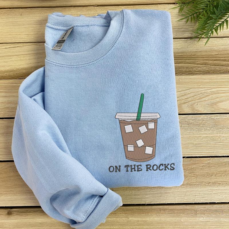 On The Rocks Embroidered Sweatshirt, Iced Coffee Sweatshirt, Coffee Lover Sweatshirt