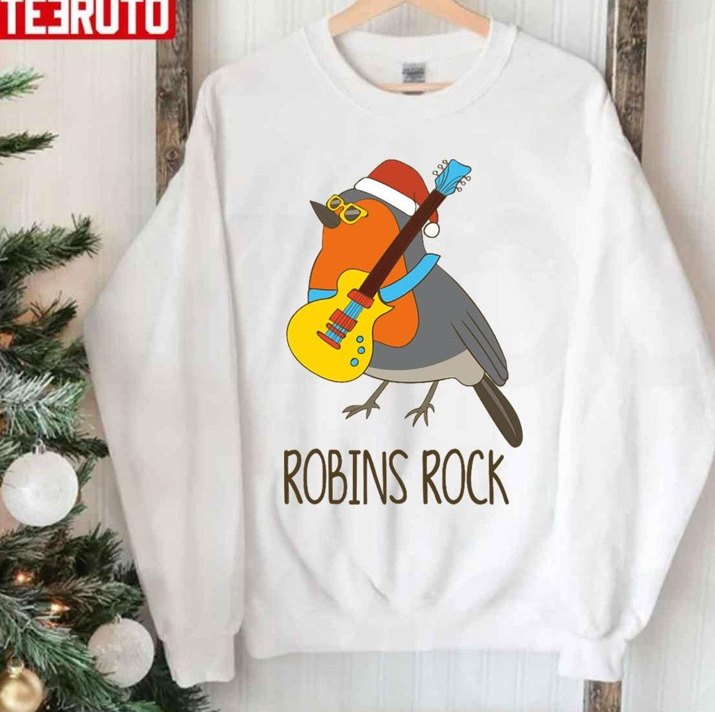 Robins Rock Funny Cute Rocking Bird Robin Christmas Unisex Sweatshirt