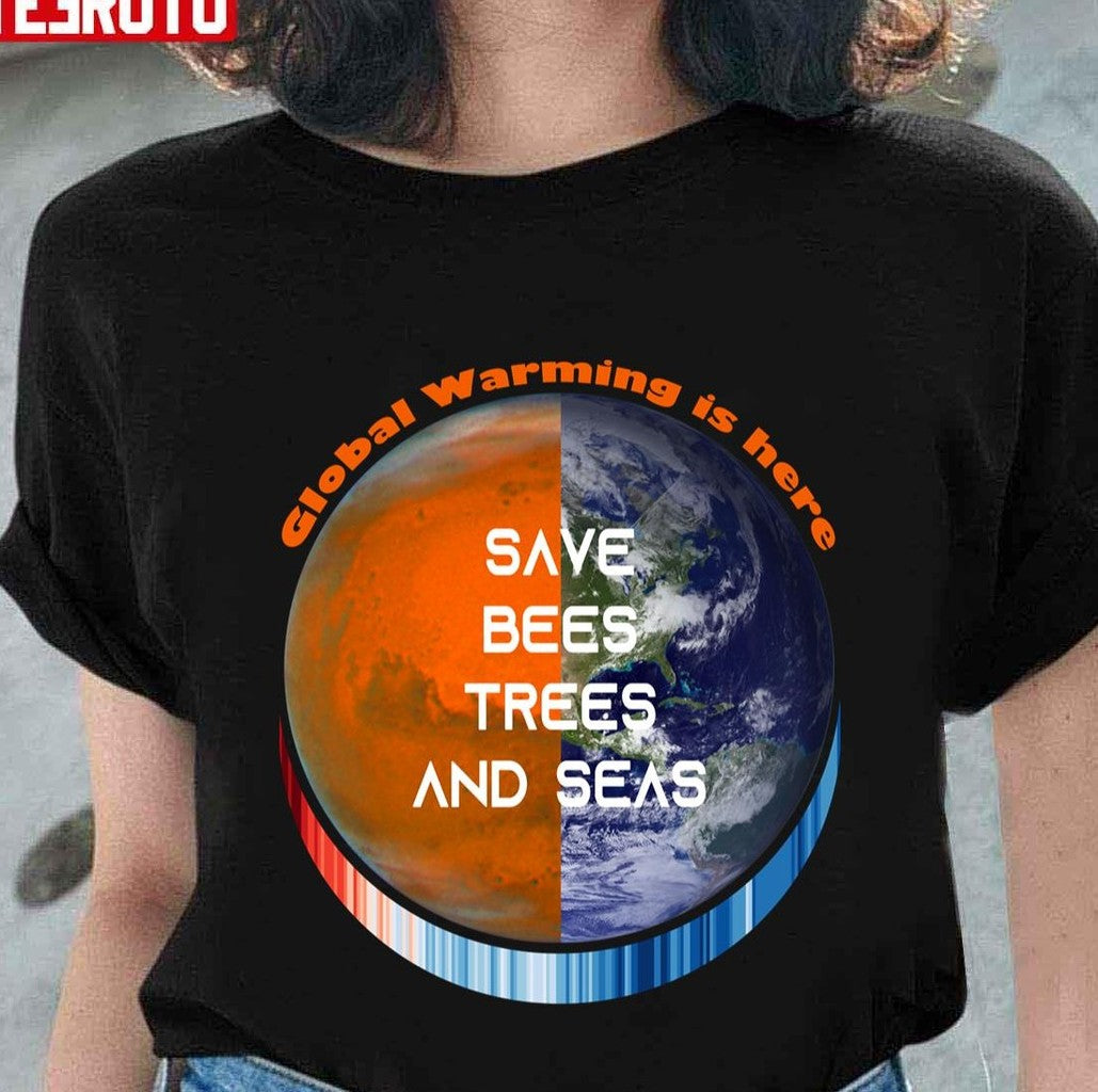 Show Your Stripes Save Bees Trees And Seas Earth Global Warming Unisex T-Shirt