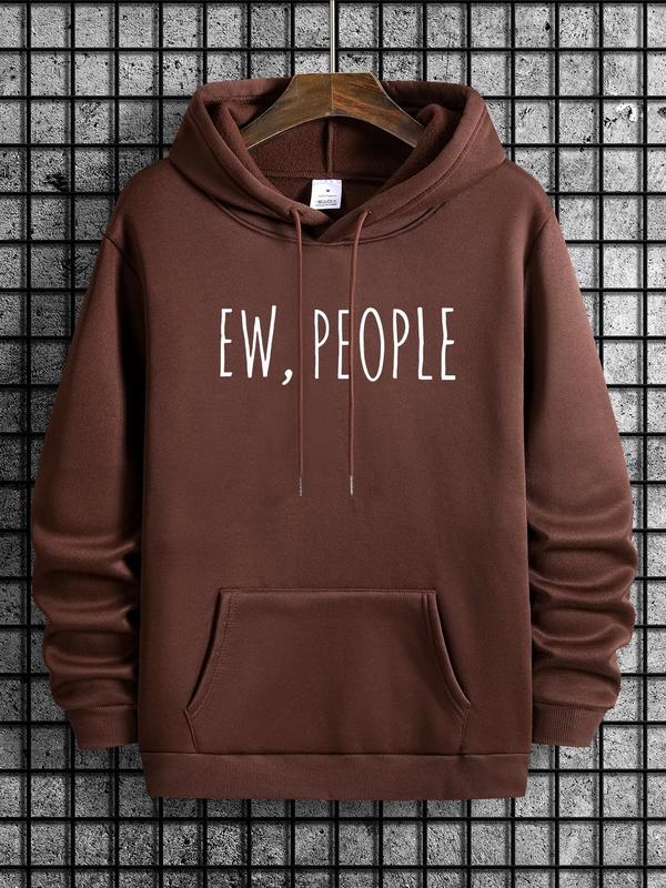 Men's Letter Print Drop Shoulder Hoodie, Casual Regular Fit Sweatshirt, Drawstring Pocket, Daily Holiday Outdoor Men's Wear for Spring & FallÂ