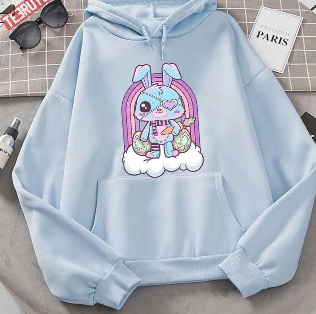 One Eye Easter Rabbit Kawaii Pastel Goth Cute Creepy Occult Unisex Hoodie