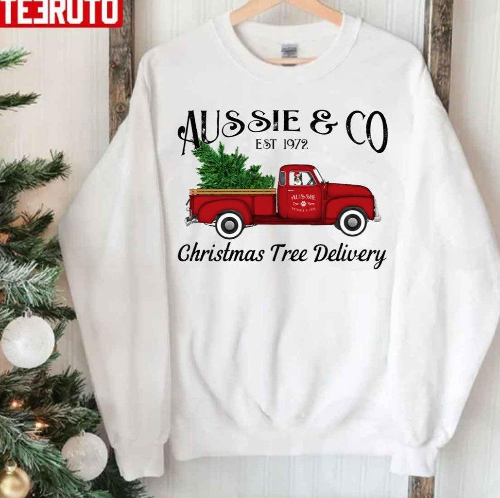Aussie Australian Shepherd Christmas Tree Antique Truck Unisex Sweatshirt