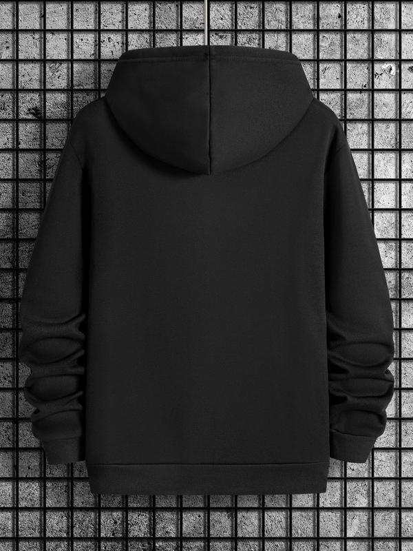 Men's Heart Print Drawstring Hoodie with Pocket, Casual Long Sleeve Sweatshirt for Men's Fall & Winter, Daily Valentine's Day WearÂ