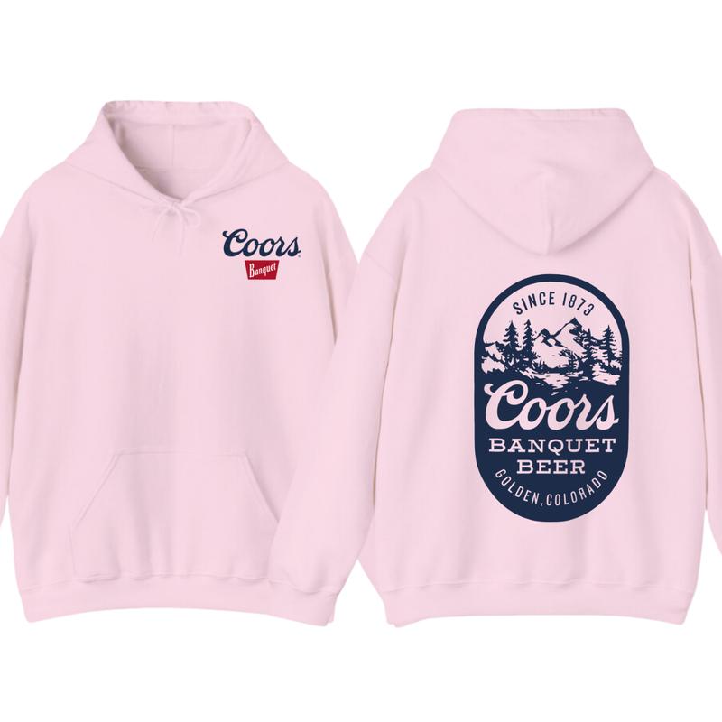 Coors Banquet Beer Hoodie - Classic Logo Design with Mountain and Forest Graphics, Men's Sweater - Menswear