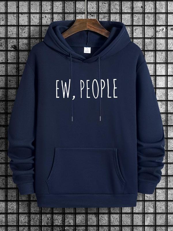 Men's Letter Print Drop Shoulder Hoodie, Casual Regular Fit Sweatshirt, Drawstring Pocket, Daily Holiday Outdoor Men's Wear for Spring & FallÂ