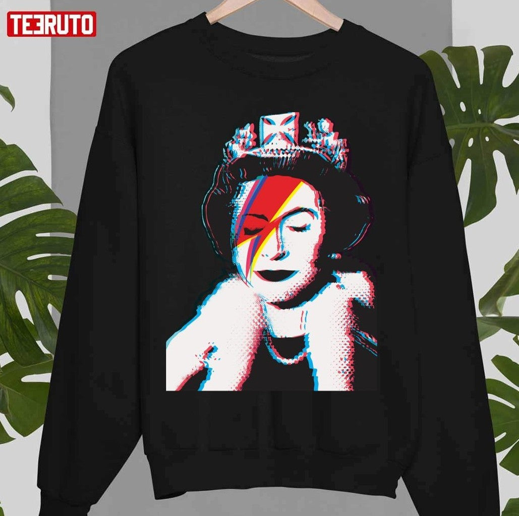 Banksy Uk England God Save The Queen Elisabeth With David Bowie Rockband Face Makeup Unisex T-Shirt