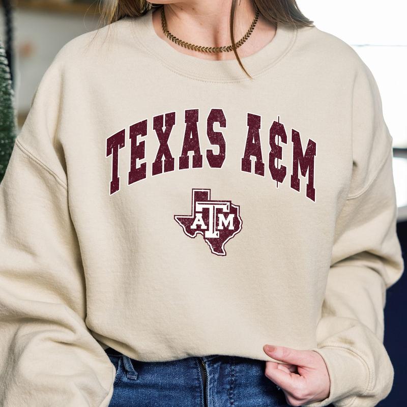 Texas A&M Aggies Vintage Football NCAA Trendy Sweatshirt, Texas A&M University Unisex Football NCAA Shirt, Gift For Men, Gift For Girls, Crewneck, Cot