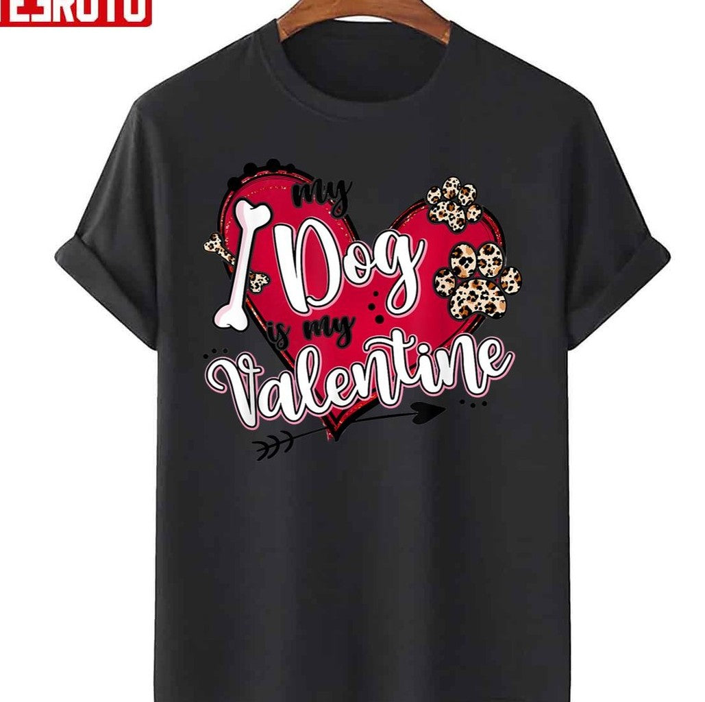 My Cat Is My Valentine Red Leopard Heart Dogs Paw Unisex T-Shirt