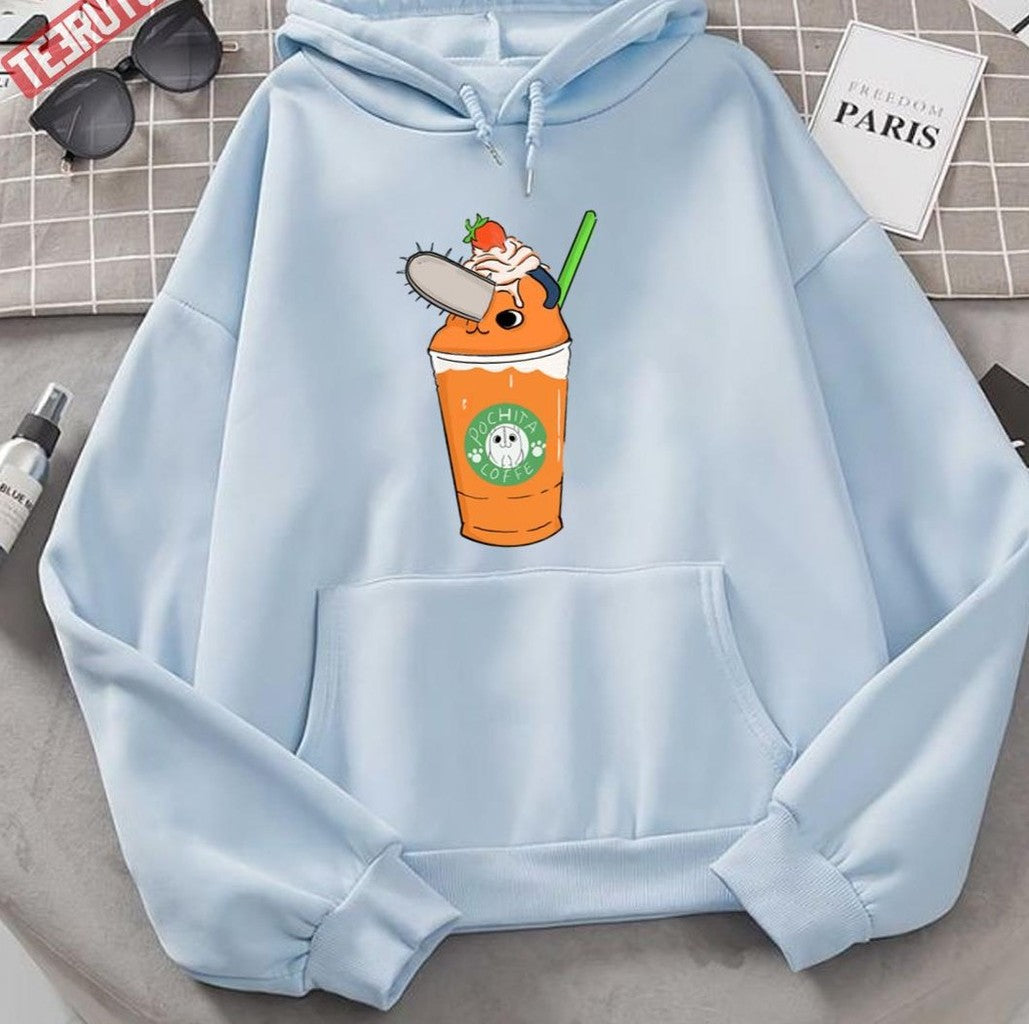 Anime Starbucks Pochita Chainsaw Man Coffee Unisex Hoodie