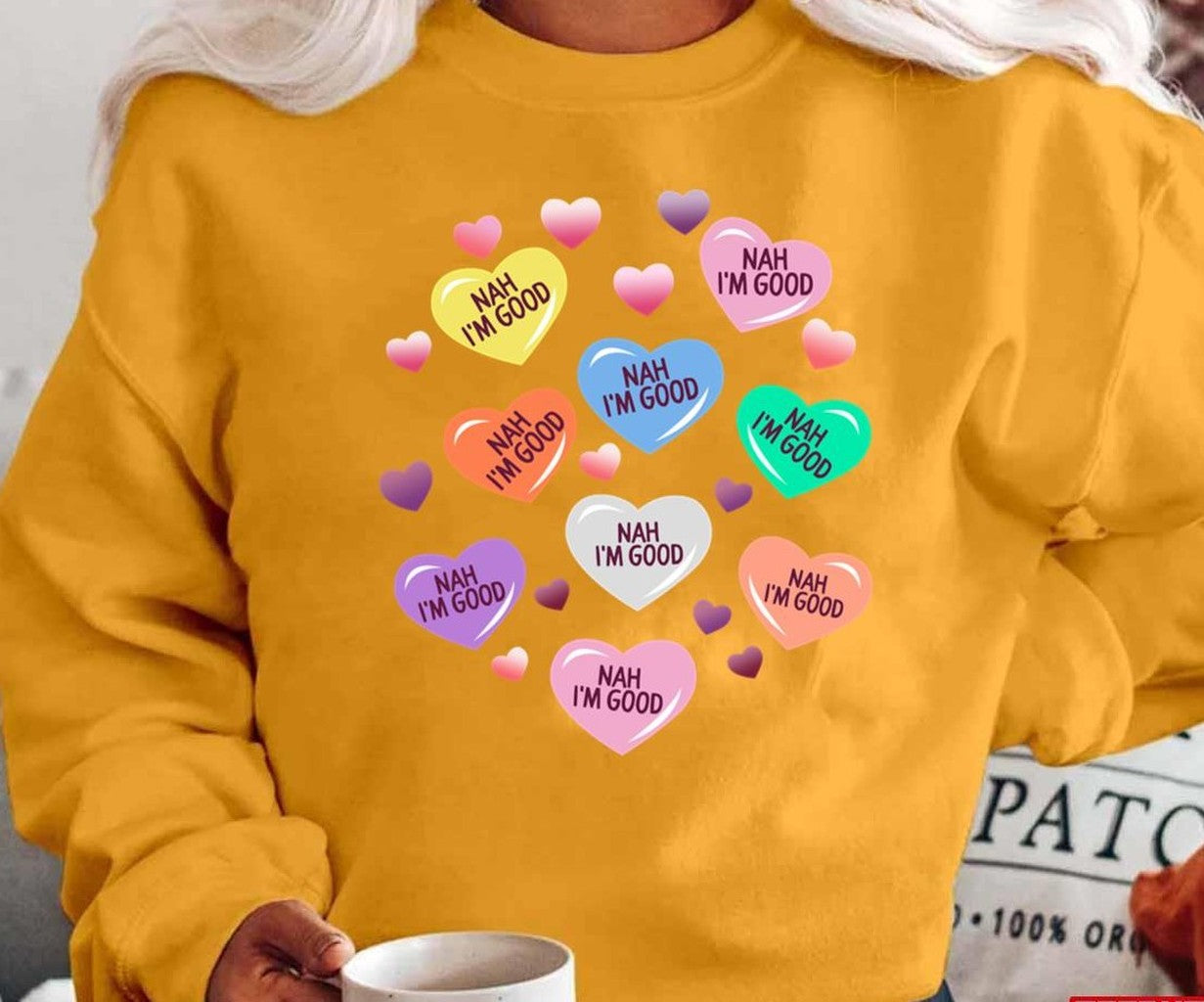 Nah I'm Good Funny Anti Valentine's Day Colorful Hearts Single Awareness Day Unisex T-Shirt