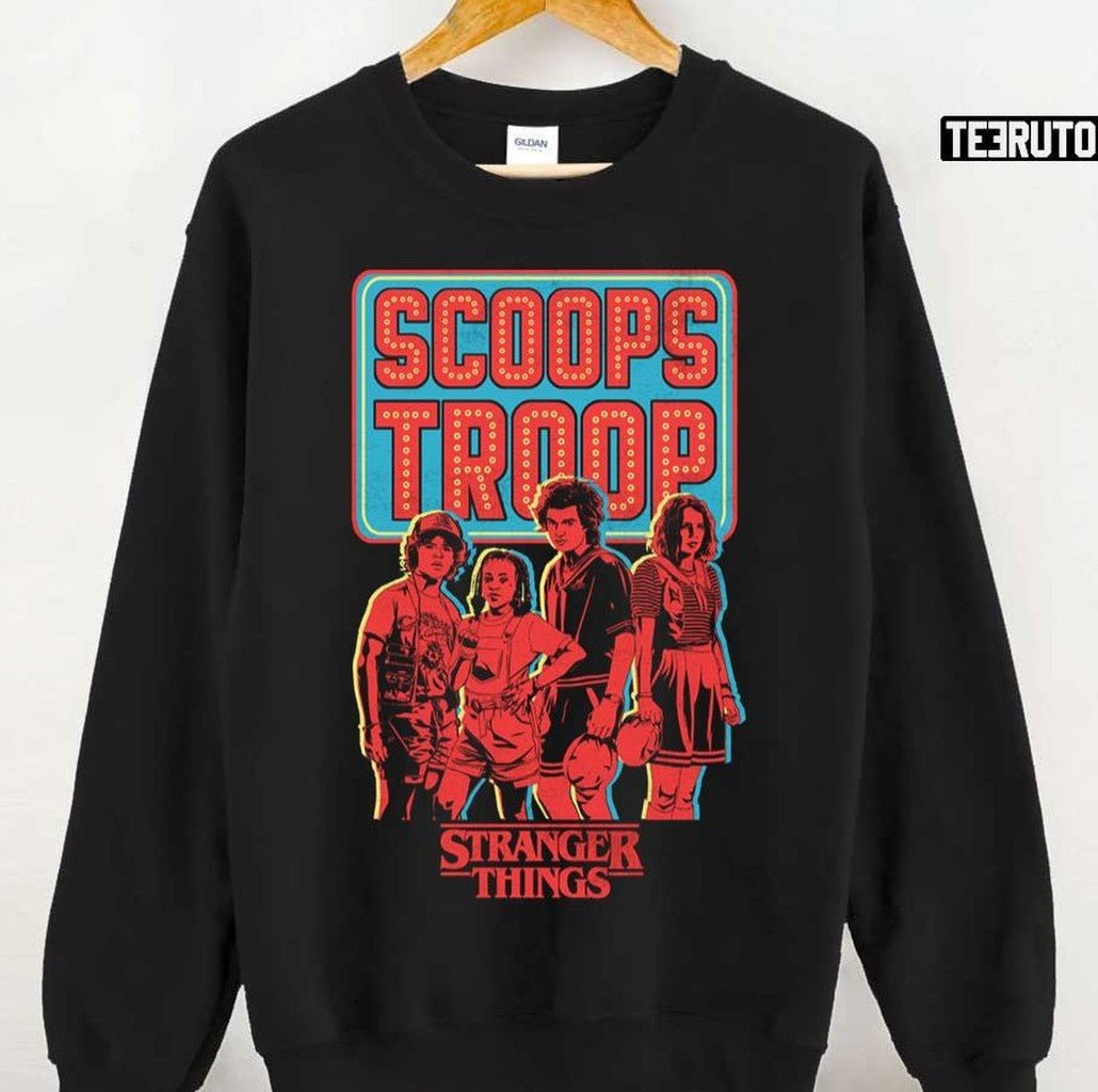 Stranger Things Scoops Troop Portrait Red Art Unisex Sweatshirt
