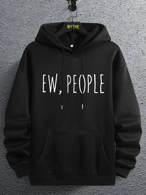 Men's Letter Print Drop Shoulder Hoodie, Casual Regular Fit Sweatshirt, Drawstring Pocket, Daily Holiday Outdoor Men's Wear for Spring & FallÂ