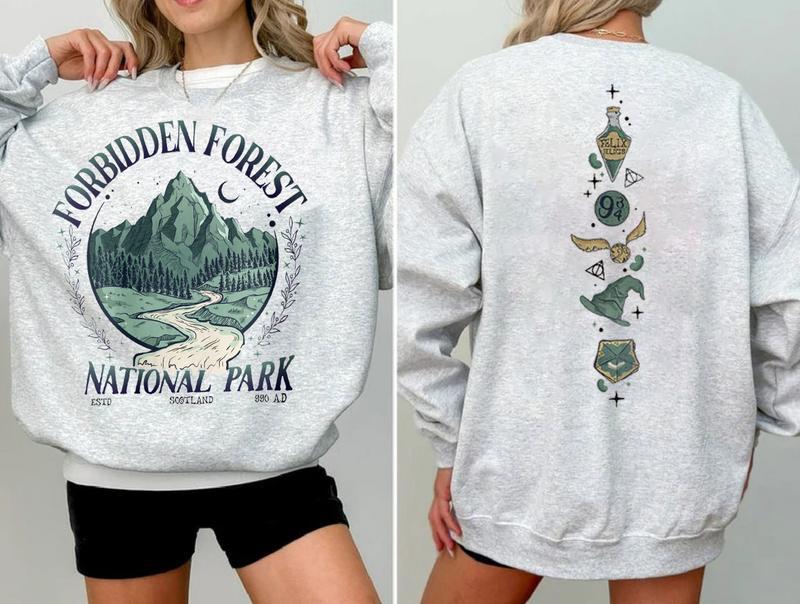 National Park Wizard 2 Side Sweatshirt, Forbidden Forest Shirt, Book Lover, Spicy Booktok, HP Inspired Wizarding World T-Shirt, Bookish Merch, Womensw