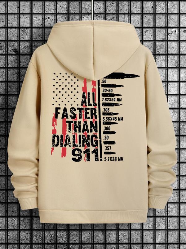 Men's Letter & Flag Print Drop Shoulder Graphic Hoodie, Casual Regular Fit Drawstring Sweatshirt for Holiday Wear, Spring & Fall FashionÂ