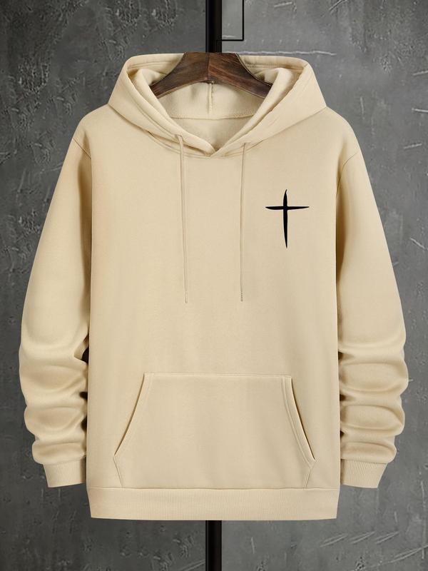 Men's Cross Print Hoodie, Casual Regular Fit Kangaroo Pocket Sweatshirt for Fall & Winter, Men's Daily Wear ClothingÂ