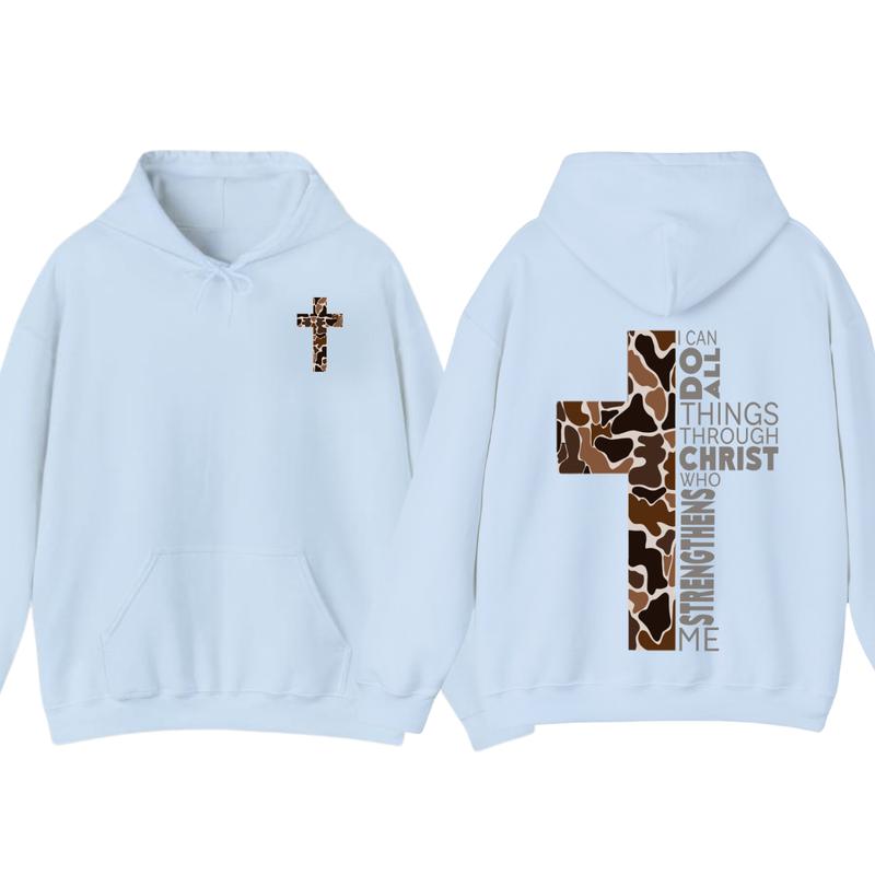 Christian Hoodie - Camo Cross Design with Philippians 413 Verse, Perfect for Faithful Believers and Outdoorsmen, unisex