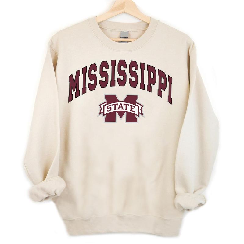 Mississippi State Bulldogs Vintage Football NCAA Sweatshirt University Crewneck for Game Day Unisex Cotton Tops