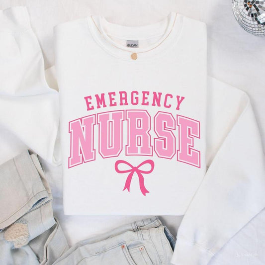 Emergency Nurse Sweatshirt, ER Nurse Gift, Nurse Bow Shirt, Emergency Department, ER Nurse Crewneck, Registered Nurse Sweater, Unisex Shirt In All Siz