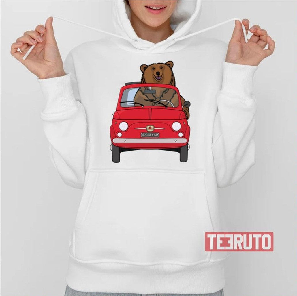 Bear In A Red Fiat 500 Unisex T-Shirt
