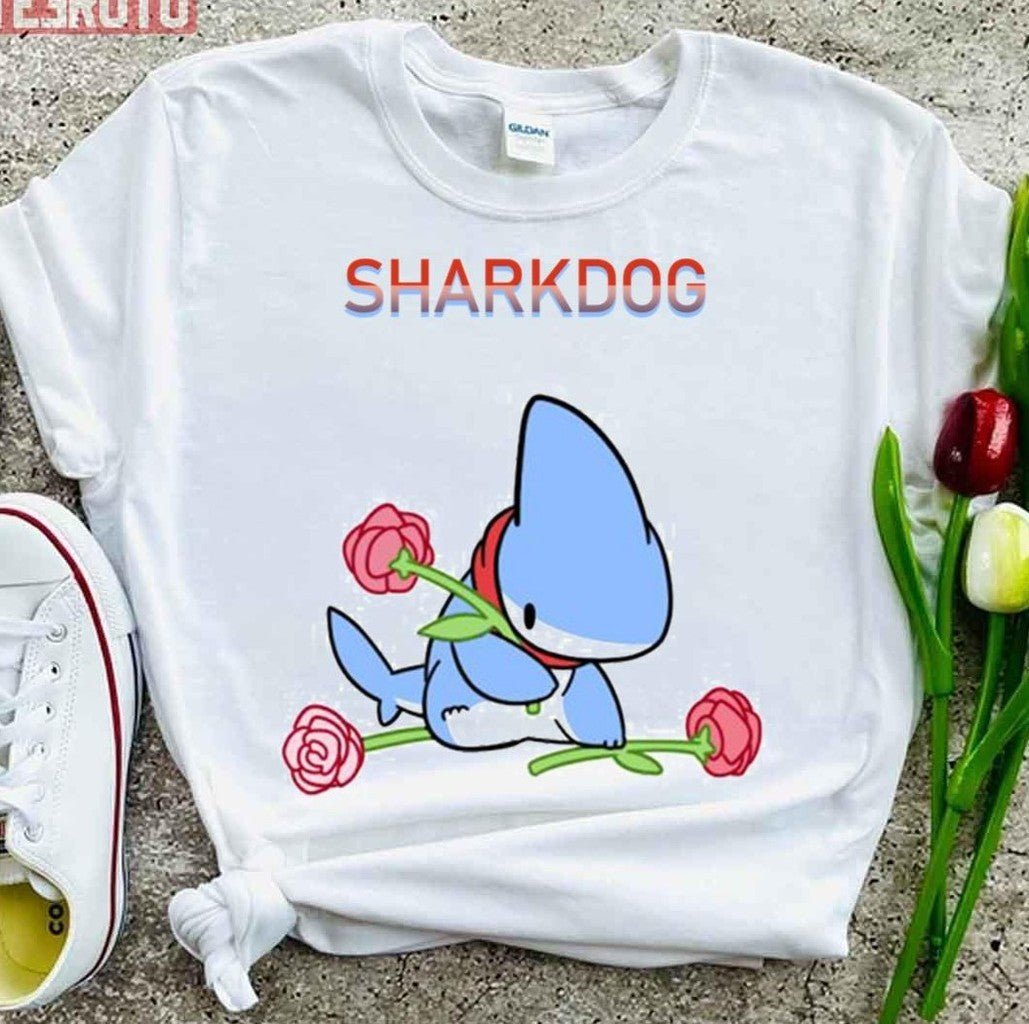 Sharkdog With Red Flowers Unisex T-Shirt