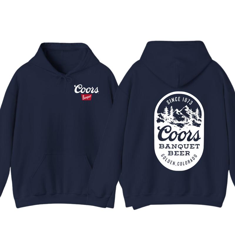 Coors Banquet Beer Hoodie - Classic Logo Design with Mountain and Forest Graphics, Men's Sweater - Menswear