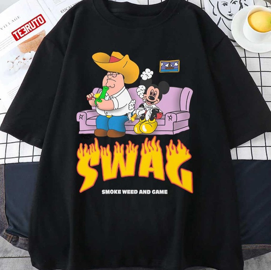 Supermega 420 Smoke Weed And Game Mickey Swag Thrasher Inspired Unisex T-shirt