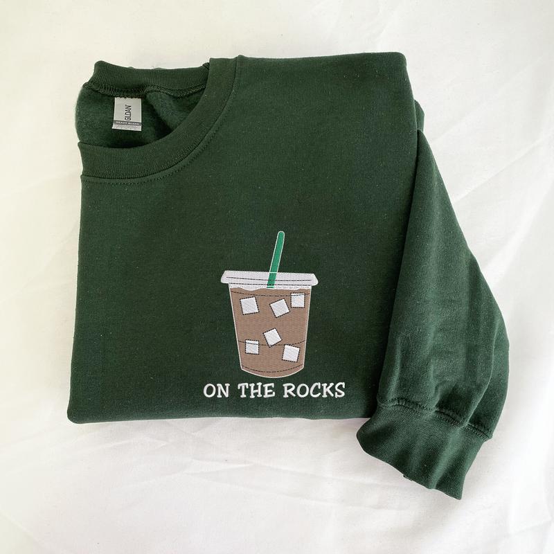 On The Rocks Embroidered Sweatshirt, Iced Coffee Sweatshirt, Coffee Lover Sweatshirt