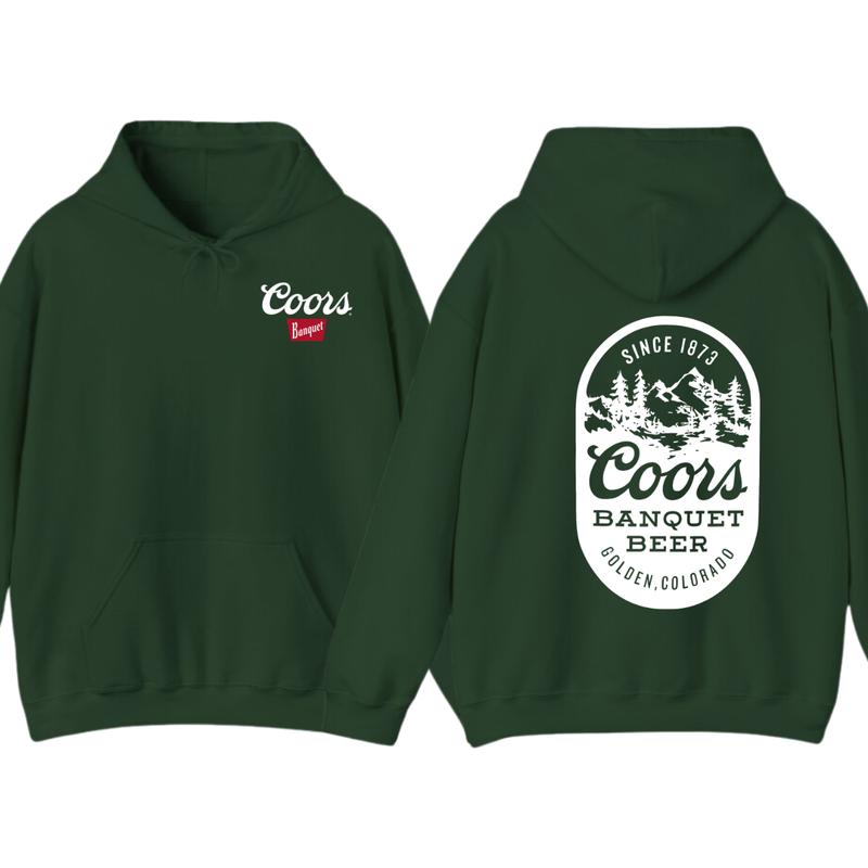 Coors Banquet Beer Hoodie - Classic Logo Design with Mountain and Forest Graphics, Men's Sweater - Menswear