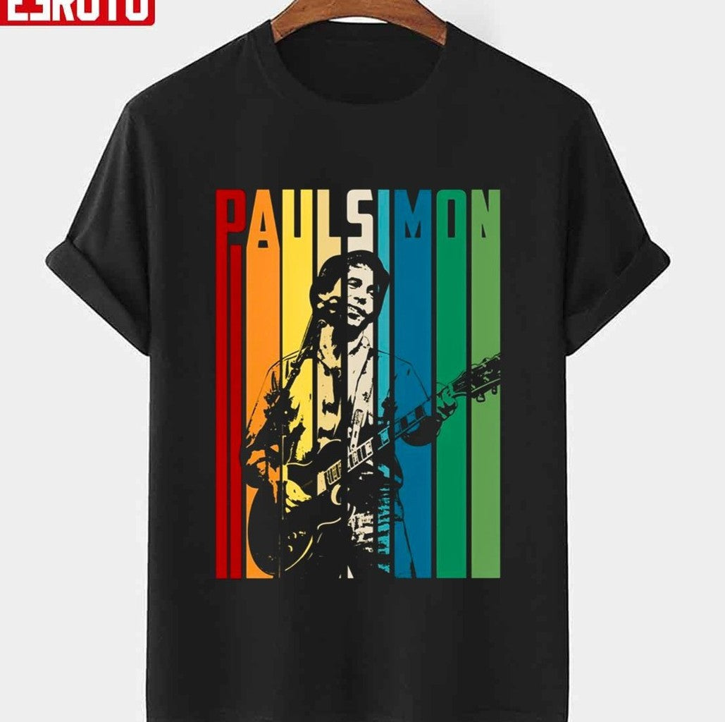 Retro Colored Paul Simon Playing Guitar Design Unisex T-Shirt