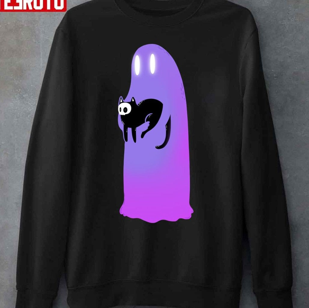 Purple Pink Ghost With Pet Cat Unisex Sweatshirt
