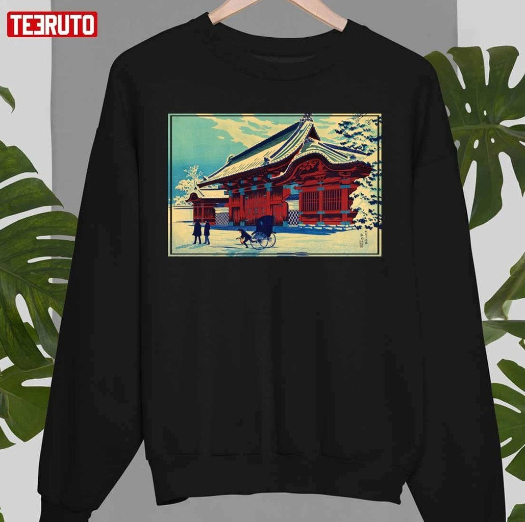 Snowfall Red Gate At Hongo By Shotei Takahashi Unisex T-Shirt