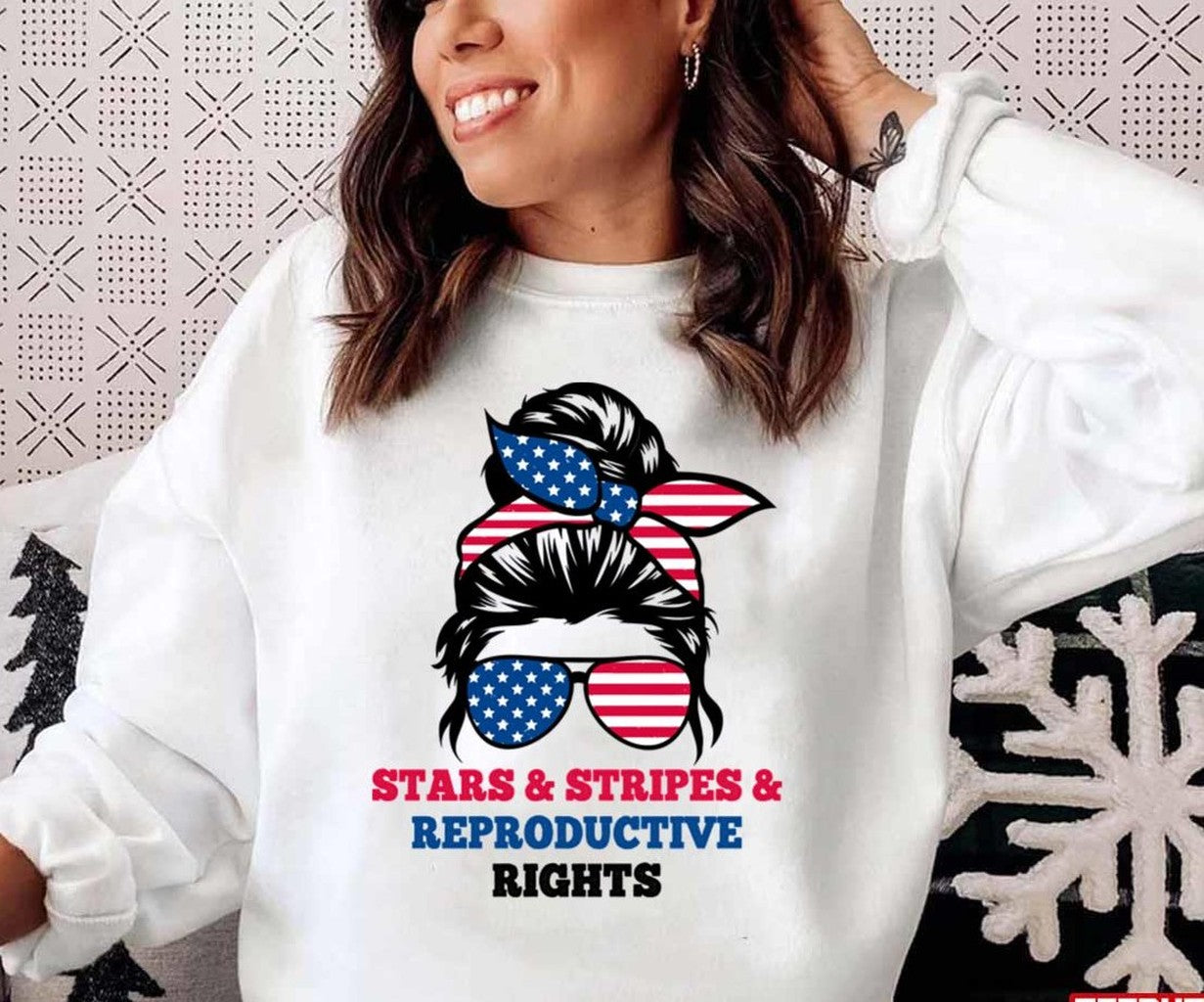 Stars Stripes Reproductive Rights Messy Bun 4th Of July Retro Unisex T-Shirt