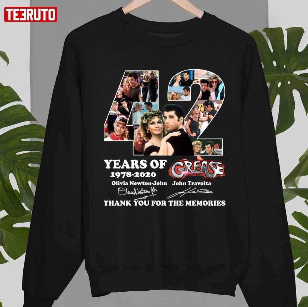42 Years Of 1978 2020 Grease Musical Romantic Movie Funny Danny Zúkó Sandy Olsson Black Unisex T-shirt