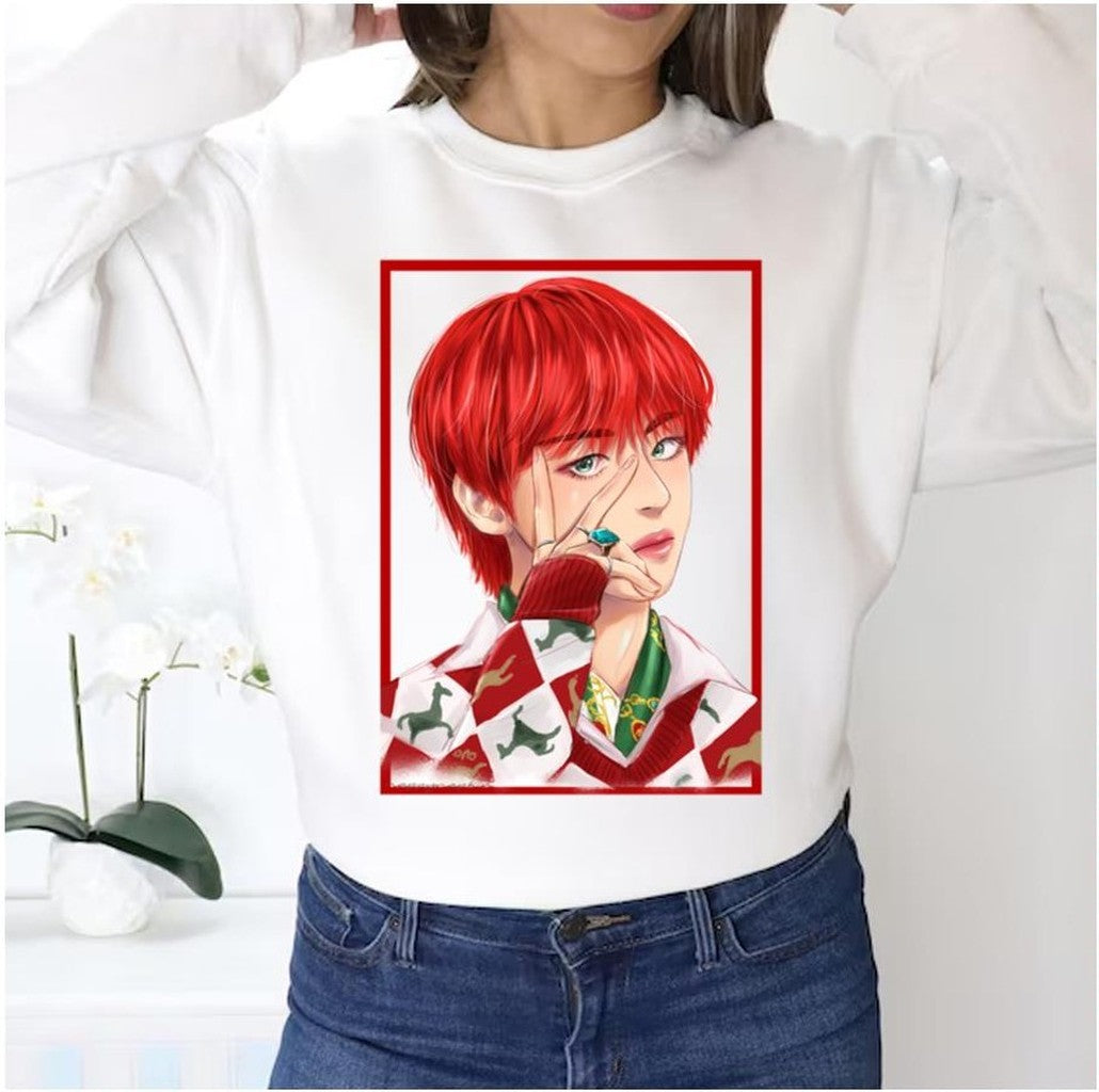 Red Taehyung Fanart Bts Bangtan Boys Unisex Sweatshirt